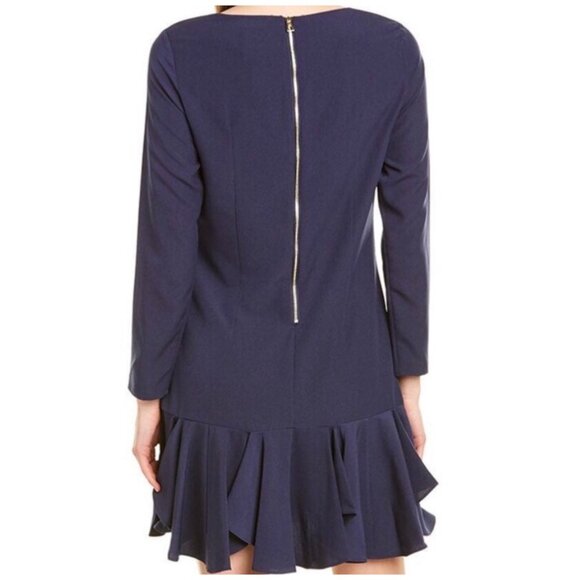 Sail To Sable Navy Blue Ruffle Hem Dress Long Sleeve Size 0 Polyester Womens - Picture 2 of 8